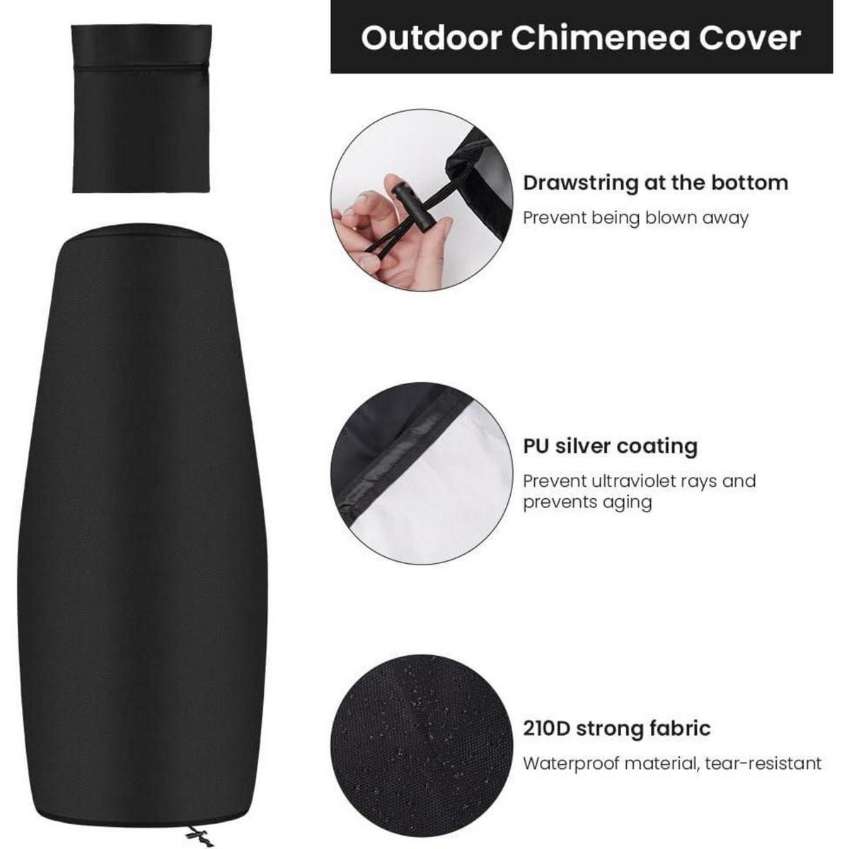 WETTERSCHUTZHÜLLE für Terrassenheizer 122 x 61 x 21 cm Wasserdicht UV-Beständig - Schwarz, Textil (61/21/122cm)