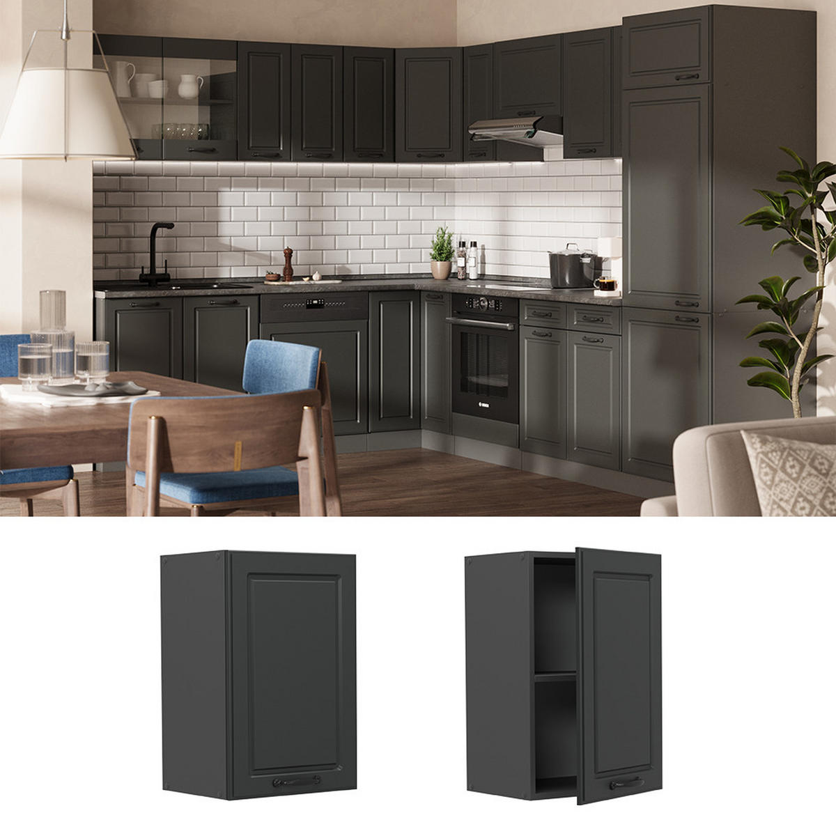 HÄNGESCHRANK R-Line Anthrazit Landhaus 40 cm - Anthrazit, Holzwerkstoff (40/60/31cm) - Vicco