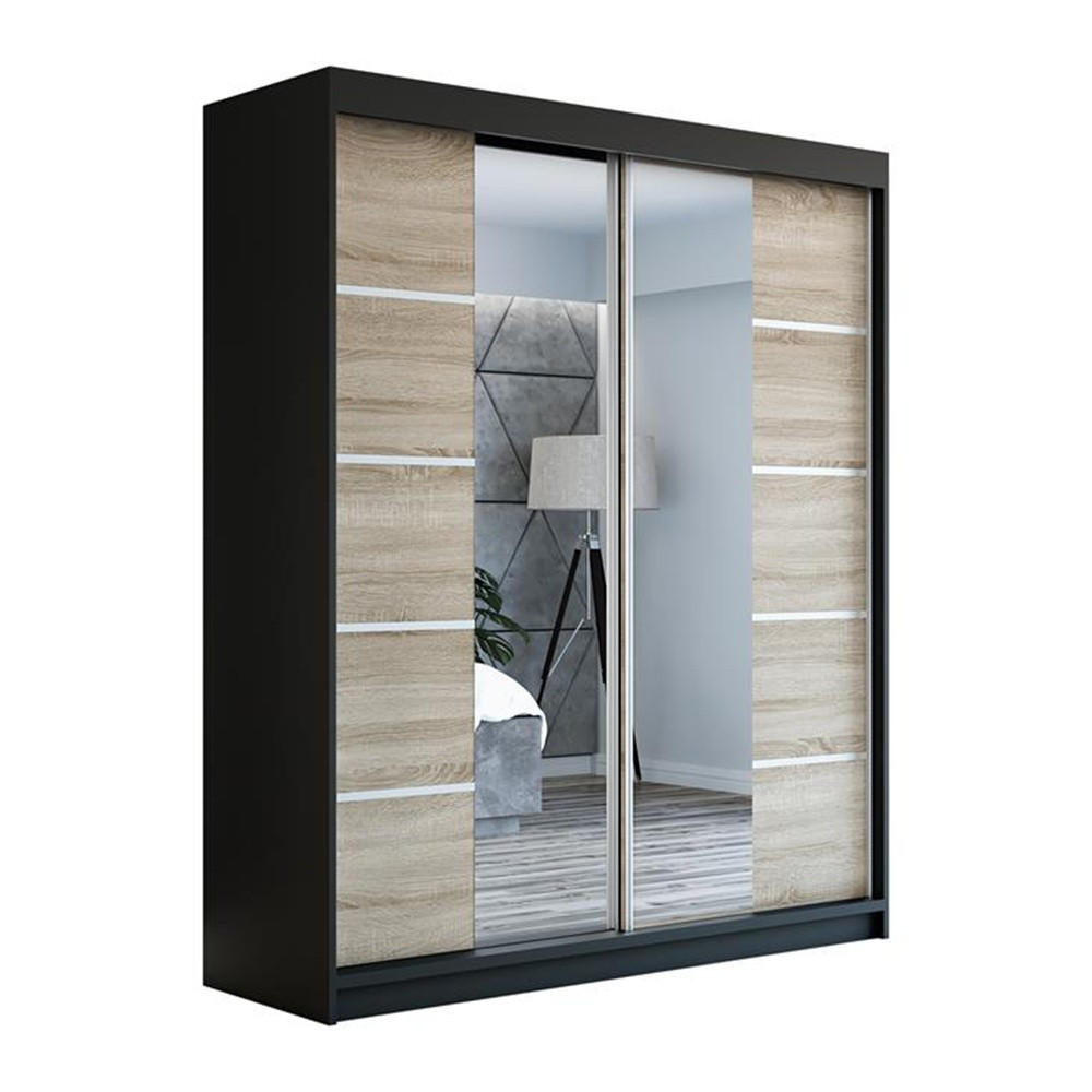 SCHWEBETÜRENSCHRANK 180 CM KRINO Farbe: Schwarz / sonoma / sonoma - Schwarz/Braun, Holzwerkstoff (180/215/59.5cm) - A&J MöbelLand