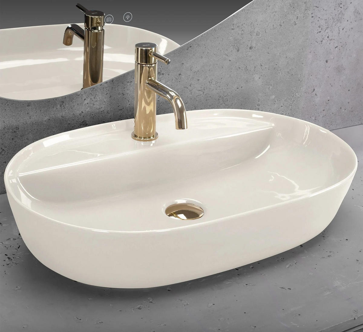 AUFSATZWASCHBECKEN Rea Aura 61 Ecru Shiny - Ecru, Keramik (41/13/61cm) - REA