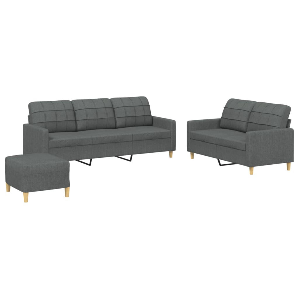 SOFAGARNITUR 3-TLG. Mit Kissen Dunkelgrau Stoff - Grau, Textil (50/41/60cm) - vidaXL
