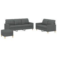 SOFAGARNITUR 3-TLG. Mit Kissen Dunkelgrau Stoff - Grau, Textil (50/41/60cm) - vidaXL