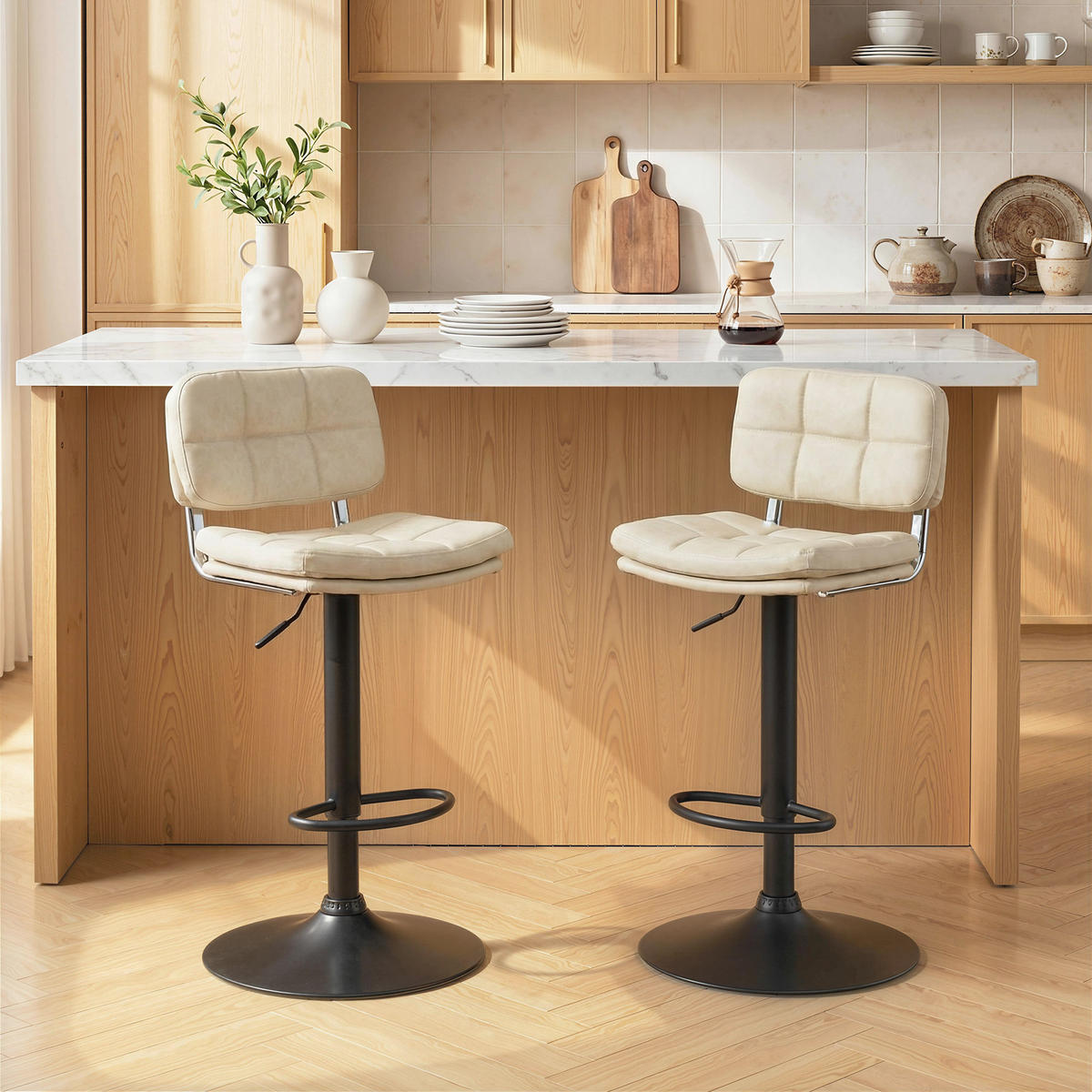 BARHOCKER 2er-Set DE-14805 vintage gepolstert Crème - Creme, Metall (41.5/107/45cm) - ComfortXL