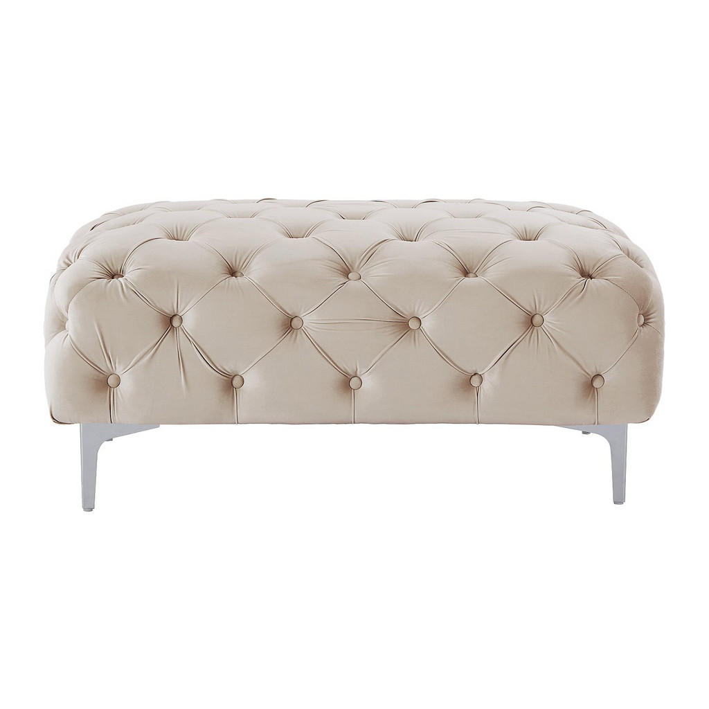 Thumbnail - Vente-Unique Chesterfield-Hocker, Beige, Textil, Uni, 1-Sitzer, Rechteckig, 103x44x62 cm, Wohnzimmer, Hocker, Sitzhocker