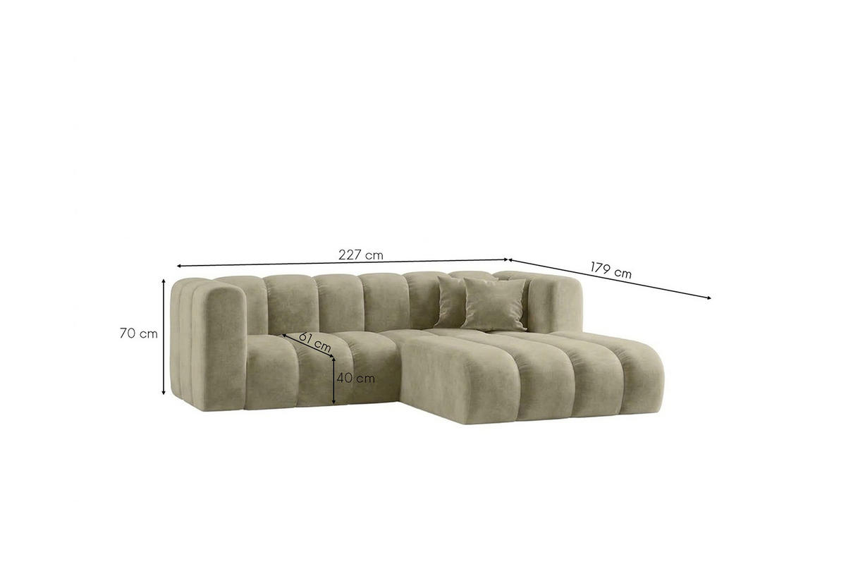 ECKSOFA Modulares In L-Form, Velvet-Stoff Riviera, Beige, Rechts, GRAND - Beige, Holz (227/179cm) - Kaiser Möbel