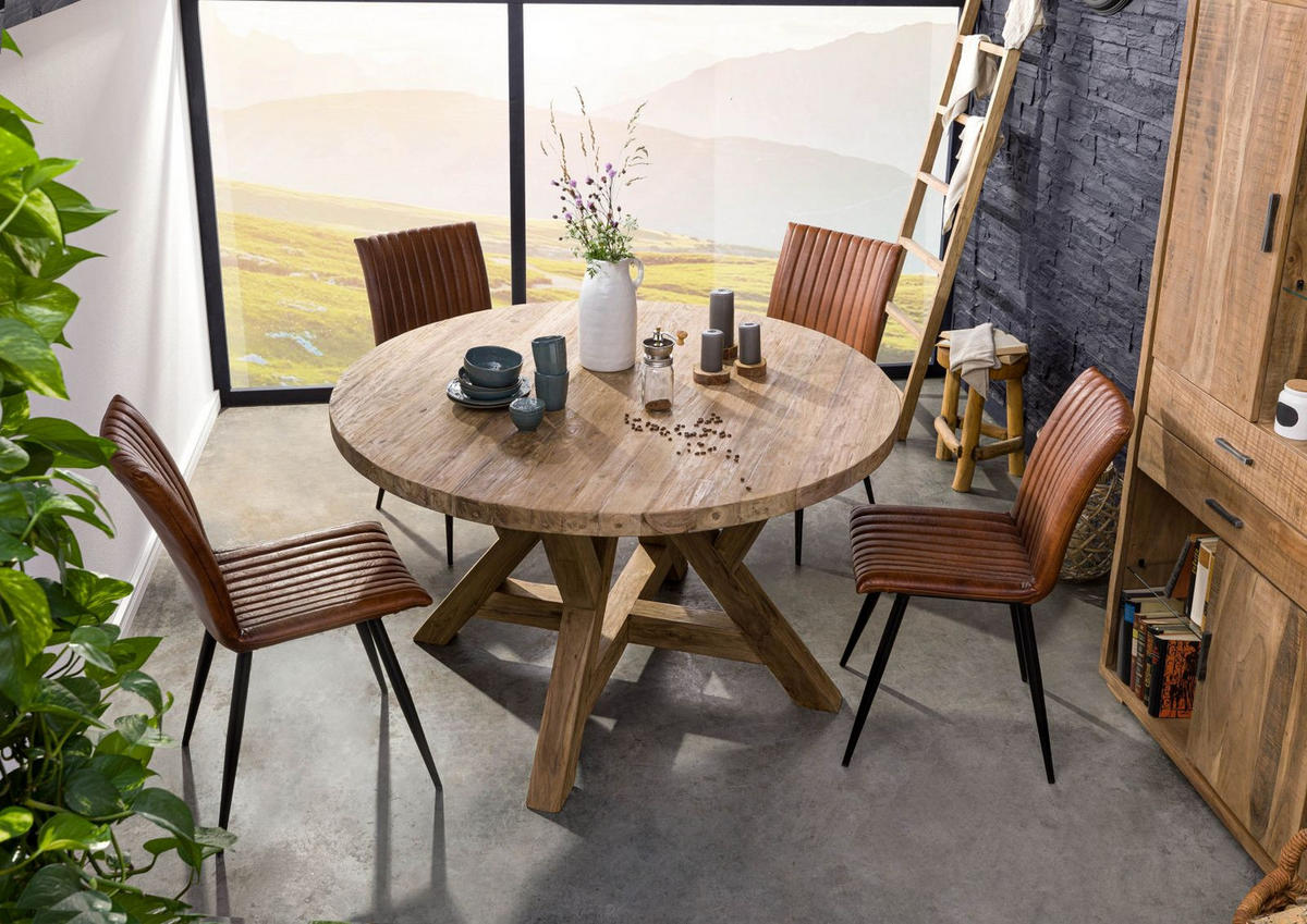 ESSTISCH rund Teak 140x140x78 natur unbehandelt BASSANO #181 - Naturfarben, Holz (140/140/78cm) - Massivmoebel24