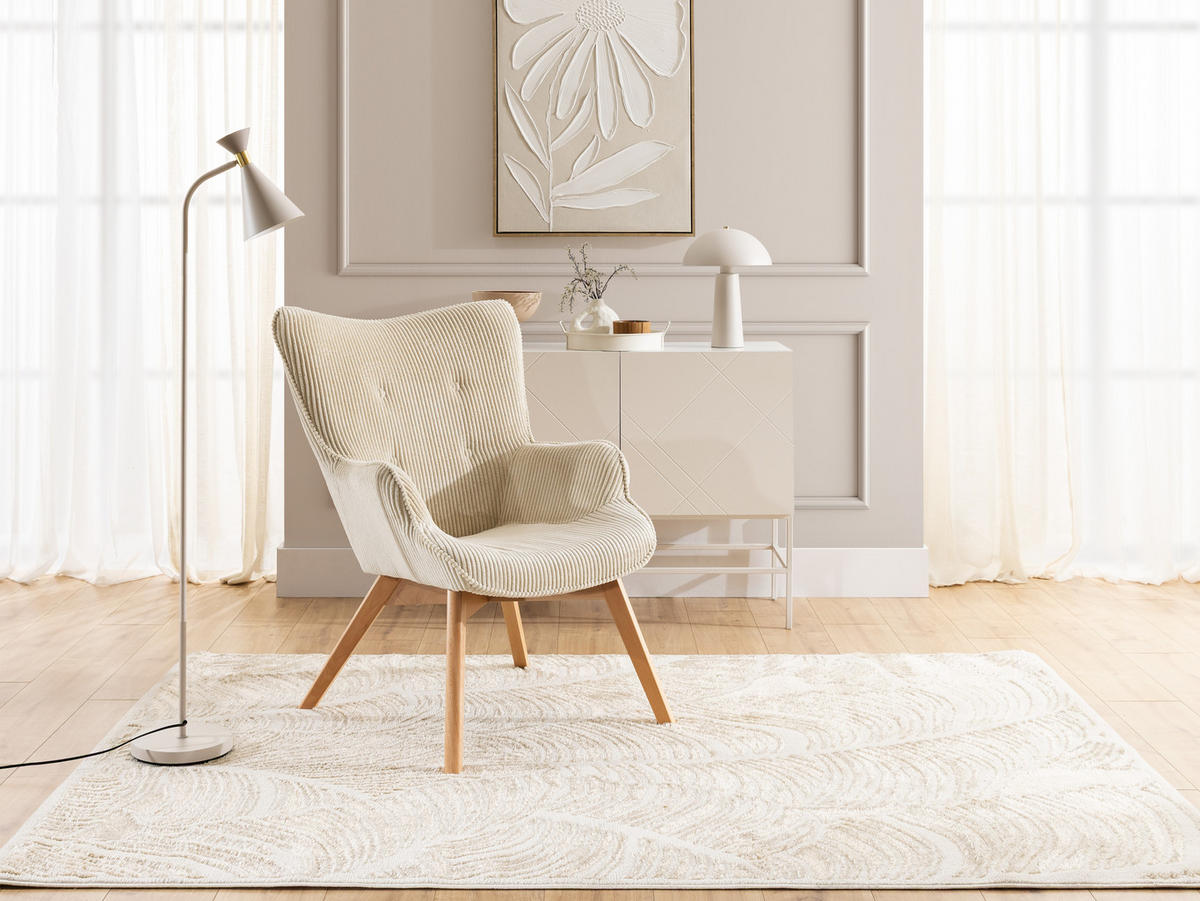 LOUNGESESSEL Lenari Beige Cordstoff mit Füßen in Natur - Beige/Naturfarben, Holz/Textil (71/96/86cm) - S-Style Möbel