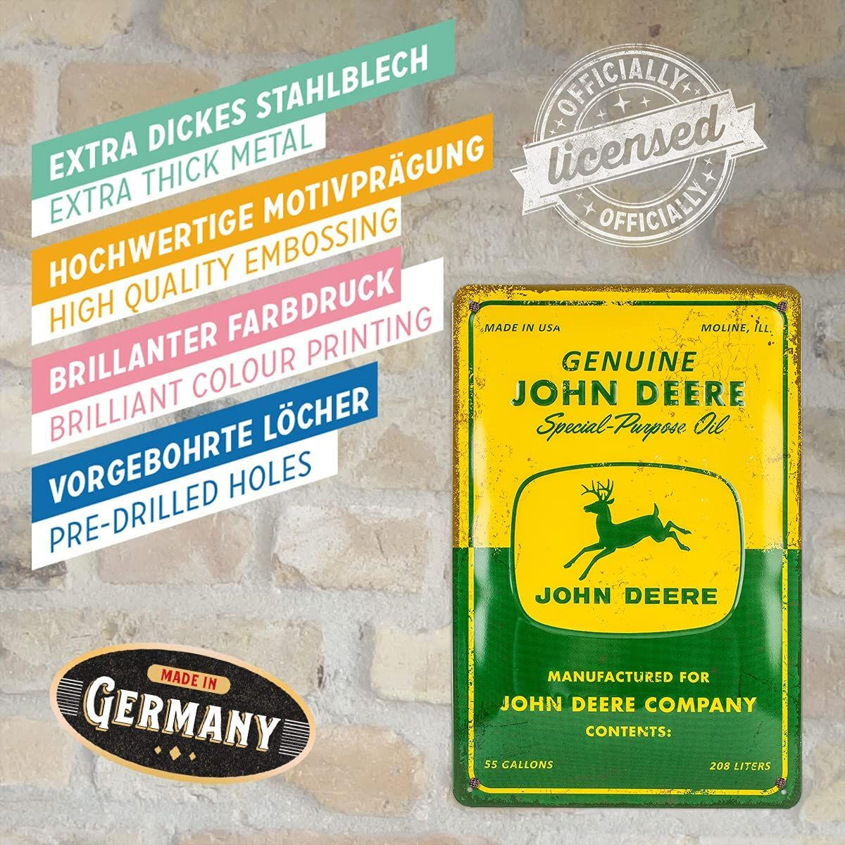 BLECHSCHILD 20/30 cm John Deere Special Purpose Oil - Multicolor, Metall (20/30/0.2cm) - Nostalgic-Art