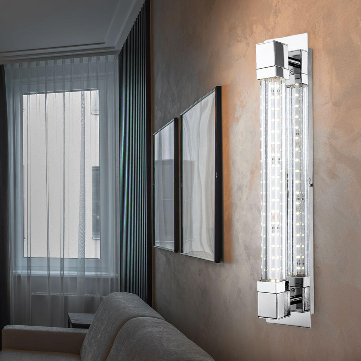 LED WANDLEUCHTE Chrom Glas klar - Silberfarben, Glas (42/8/9.6cm) - Globo Lighting