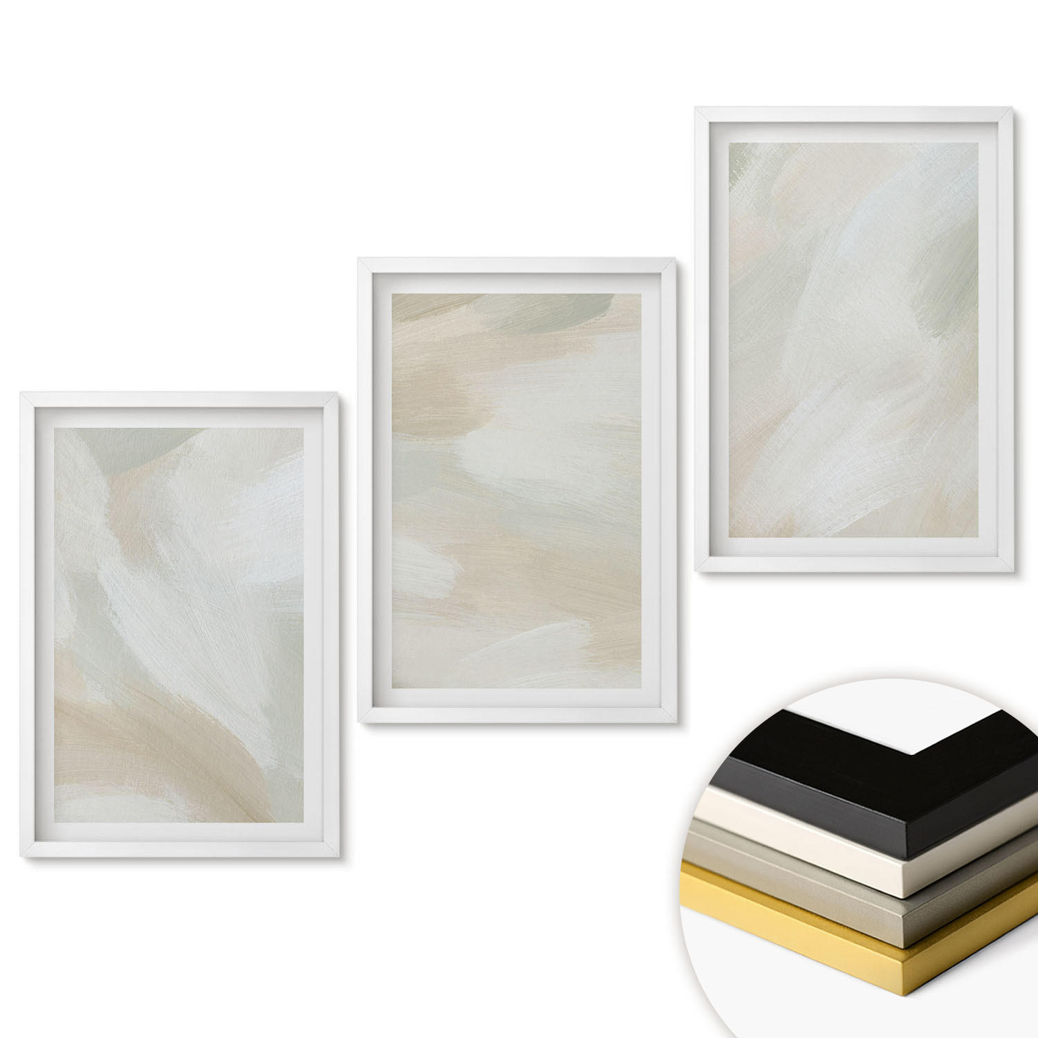 WANDBILDER 3er-Set - 40x60 cm Weißer Rahmen - Minimalismus der Farbstruktur - Weiß, Kunststoff (40/60cm) - ArtPrintCave