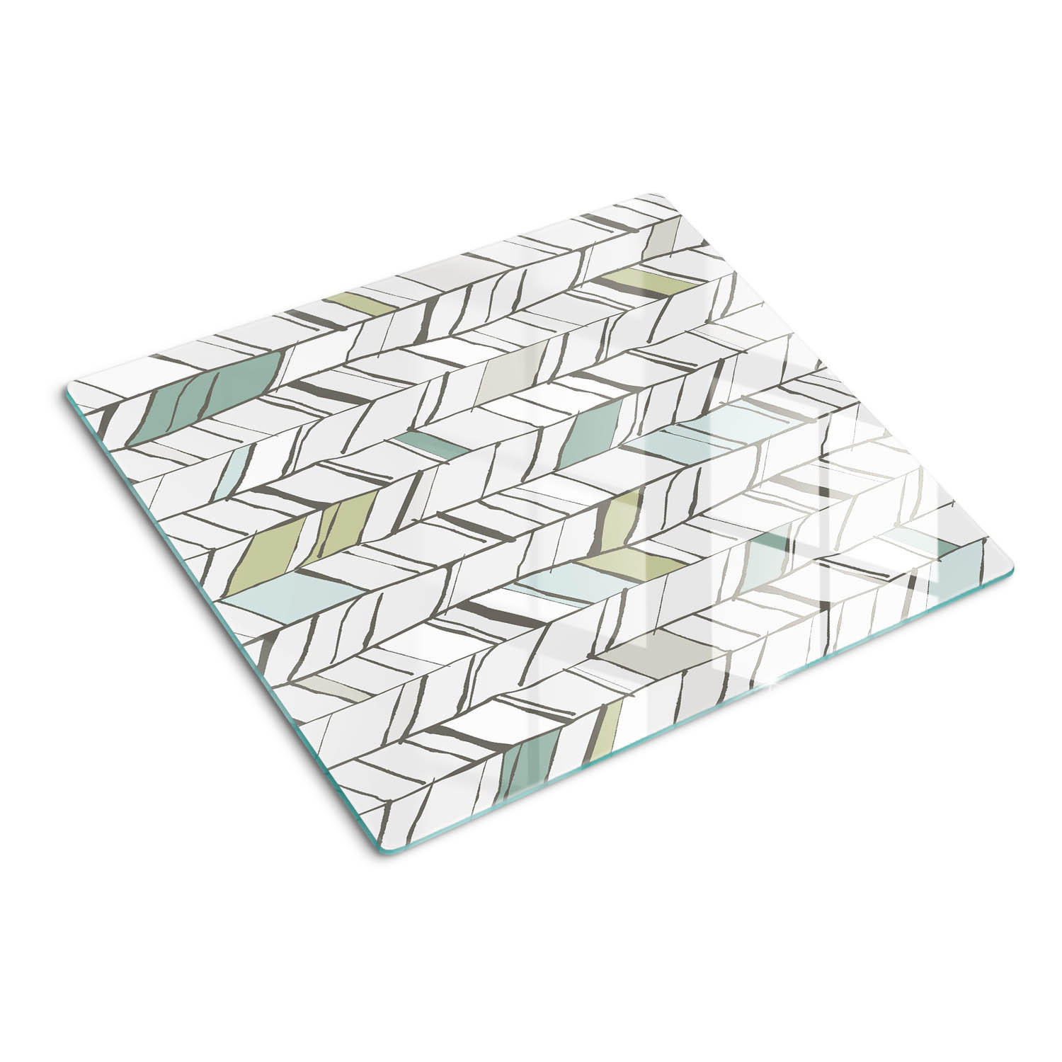 GLASPLATTE 60x52 cm Fischgrätenmuster - Grün, Glas (60/0.4/52cm) - TULUP