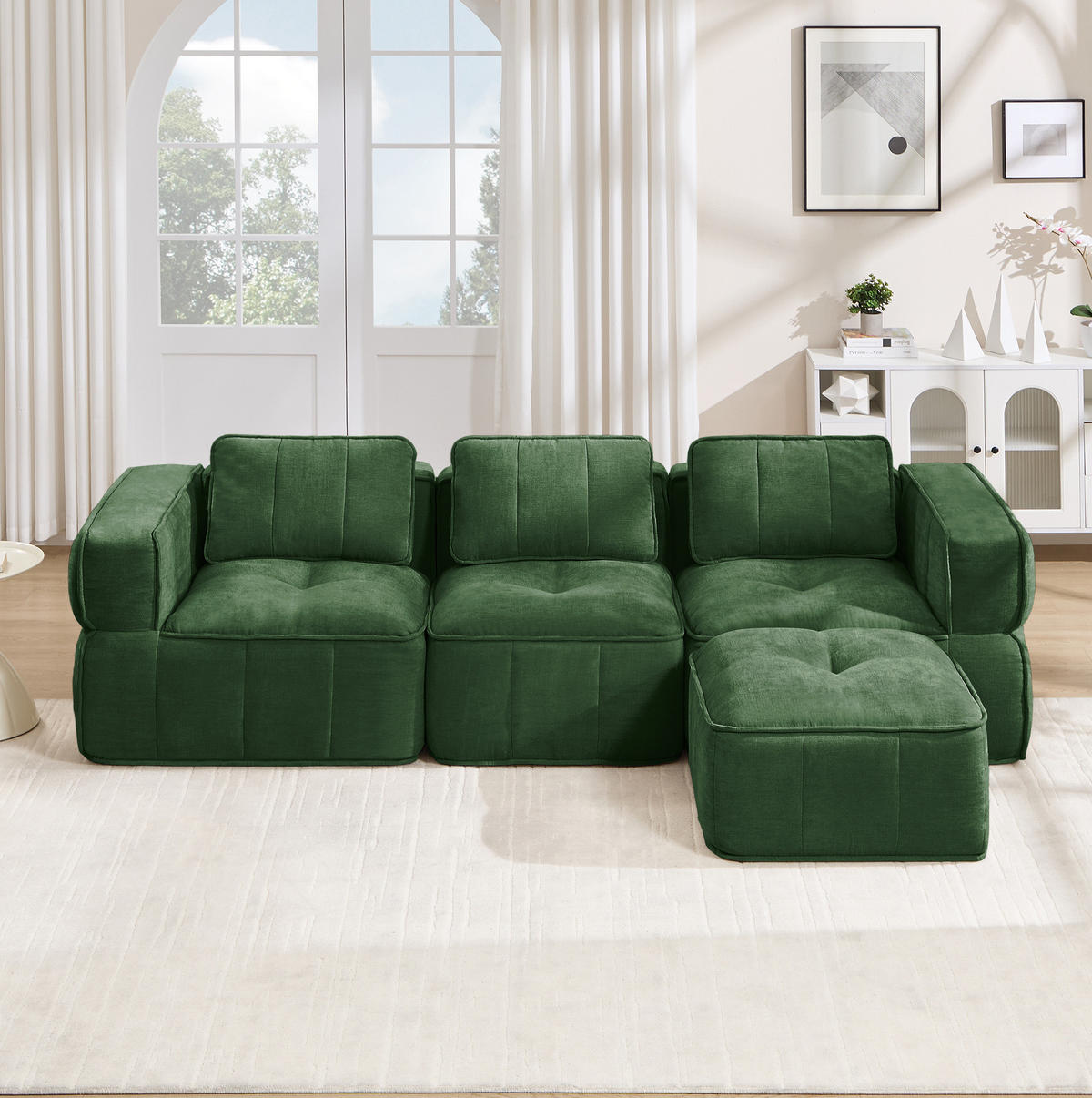 ECKSOFA 271/162/67 cm in Grün aus Polyester mit Hocker - Grün, Kunststoff (162/271cm) - Flora Grace