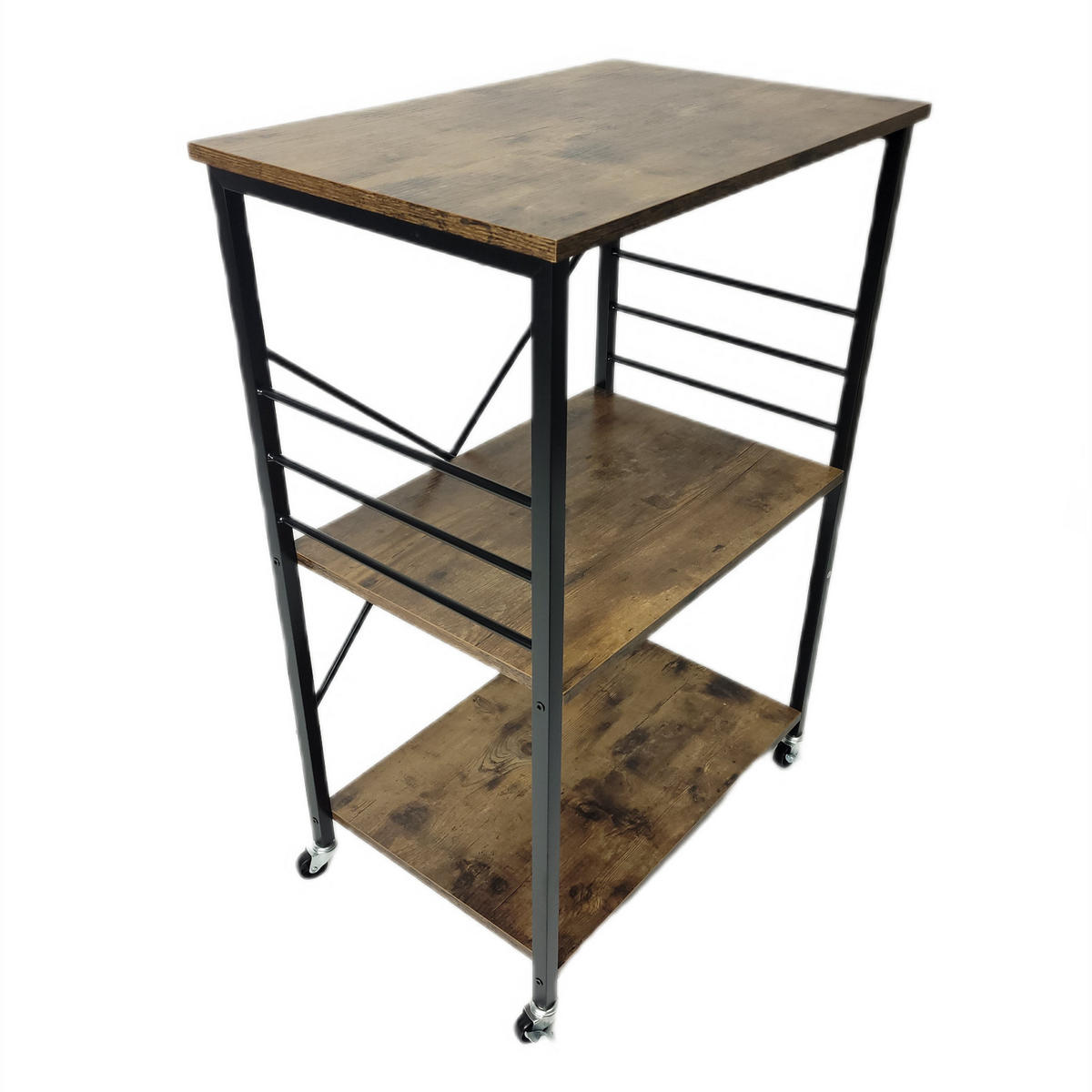 KÜCHENREGAL Holzoptik Metall Dunkelbraun Schwarz mit Rollen 60×40×90 cm - Dunkelbraun/Schwarz, Holzwerkstoff/Metall (40/90/60cm) - Begryf