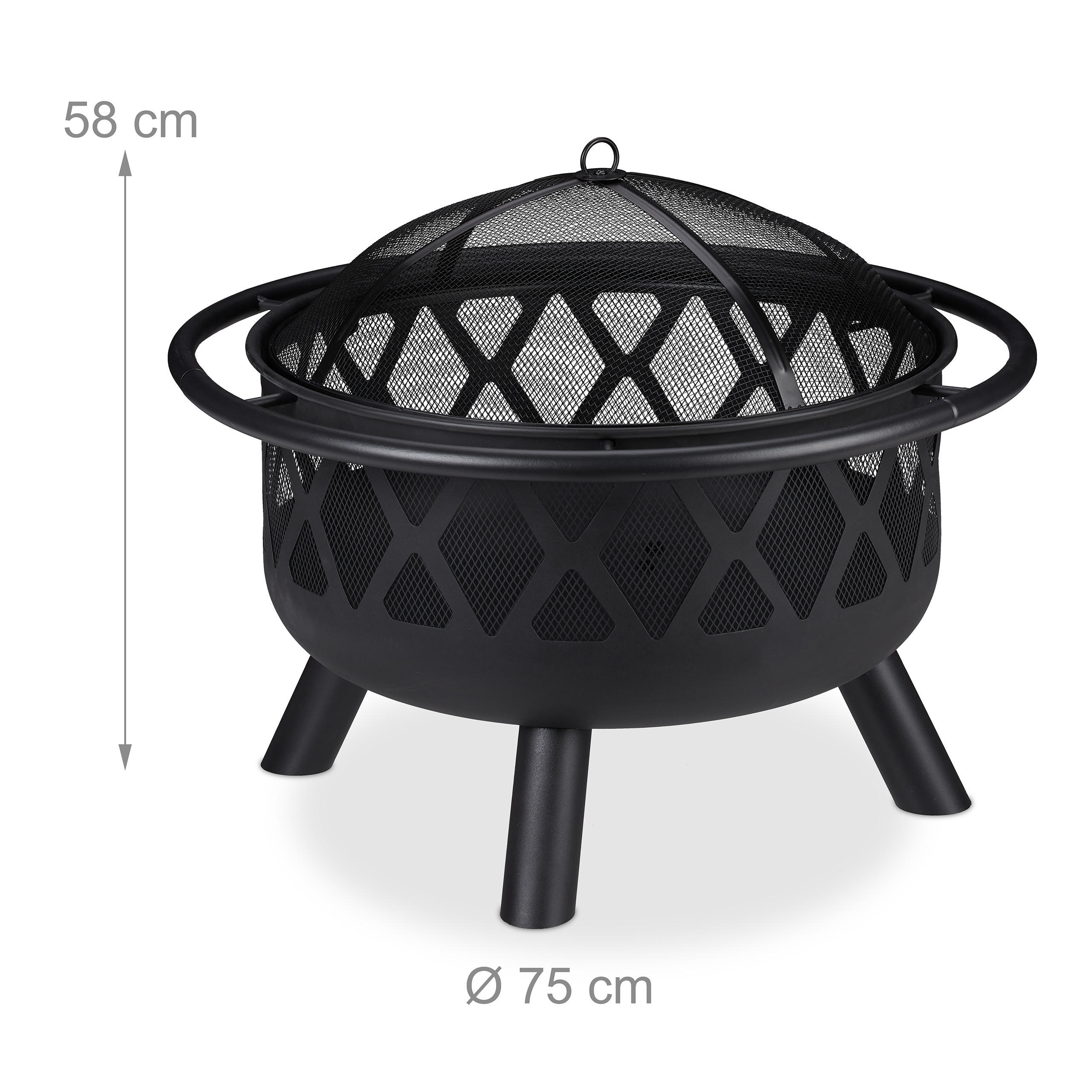 Thumbnail - Relaxdays Feuerschale, Schwarz, Metall, 75x58x75 cm, Freizeit, Campingzubehör, Feuerschalen
