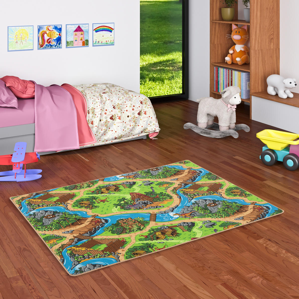 KINDER SPIEL STRASSENTEPPICH - Türkis, Textil (160/240cm) - Snapstyle