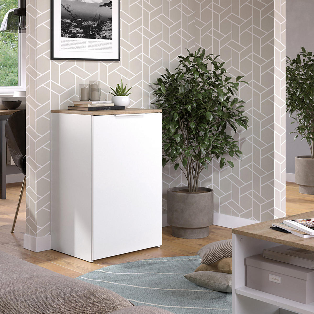 KOMMODE Wido Weiß 50 x 80 cm mit Regal - Weiß/Sonoma Eiche, Holzwerkstoff (50/80/40cm) - Vicco