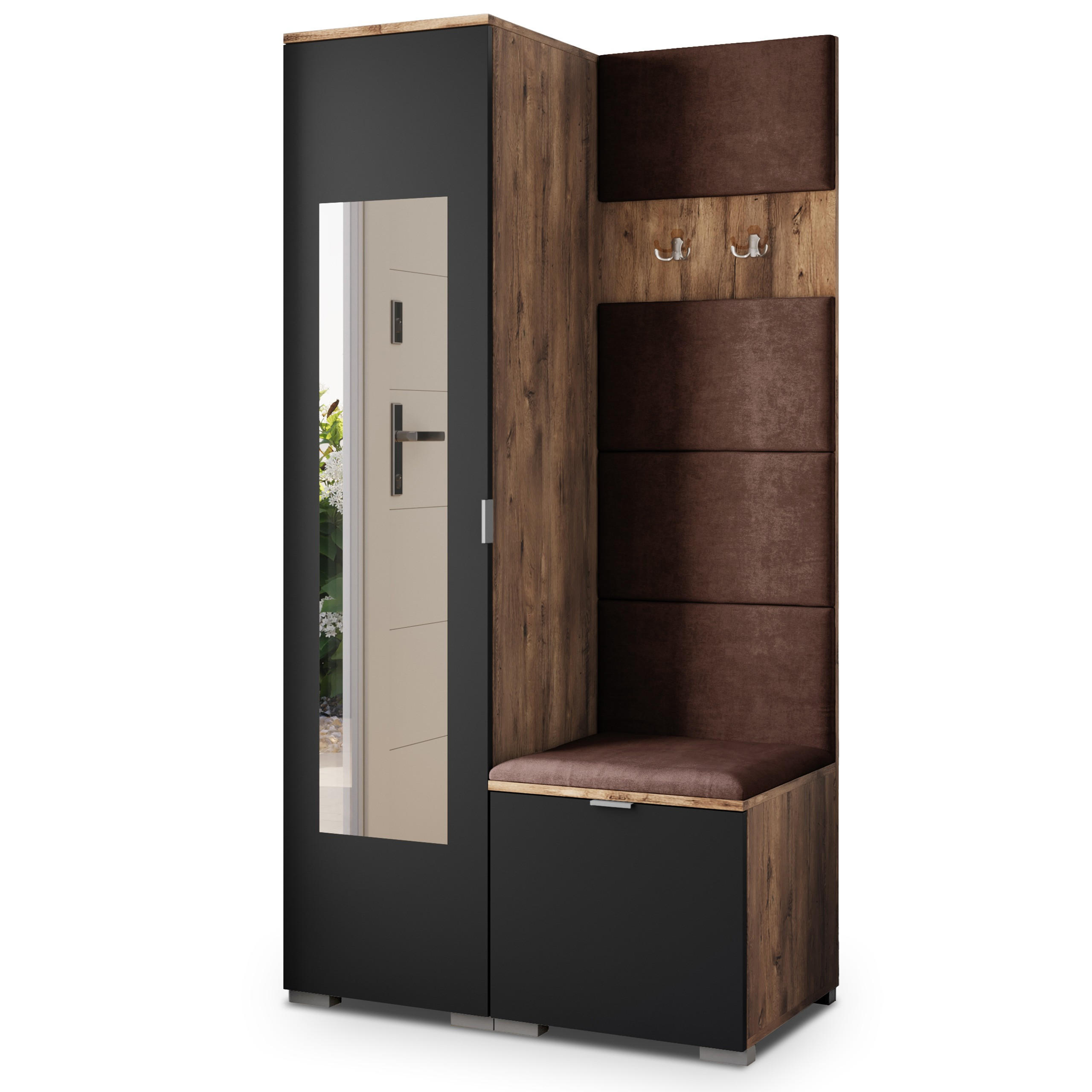 Masseno Garderobenschrank Eiche, Schwarz, Braun 95x181x51 cm