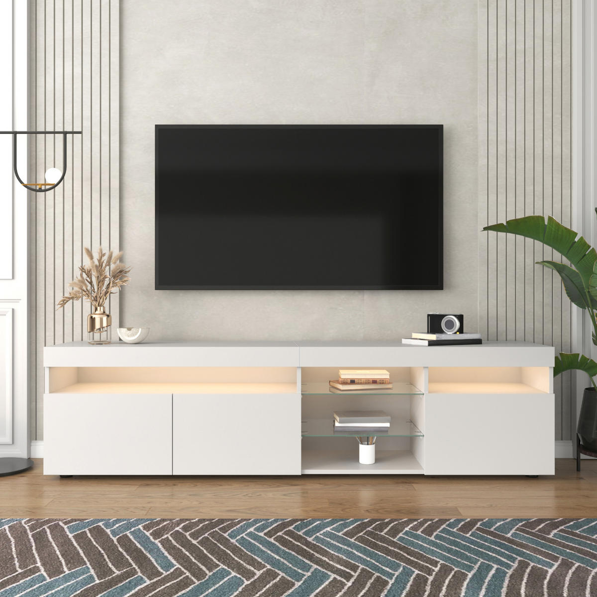 TV-ELEMENT mit LED 180 x 35 x 48 cm Weiß Hochglanz - Weiß, Holzwerkstoff (35/48/180cm) - Beauniv