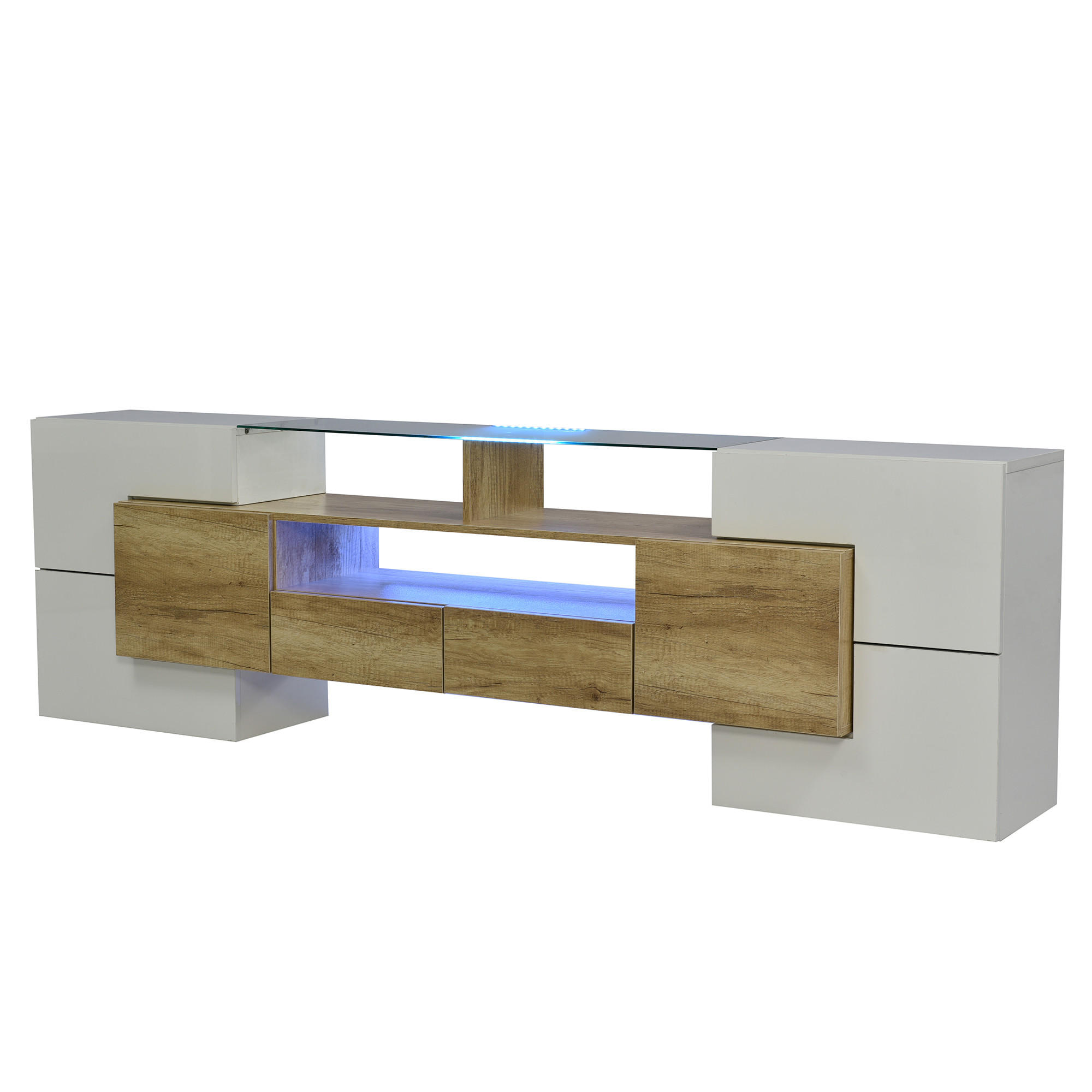 TV-ELEMENT 200 cm Hochglanz Weiß mit LED-Beleuchtung und Stauraum - Weiß, Holzwerkstoff (35/60/200cm) - Korfee
