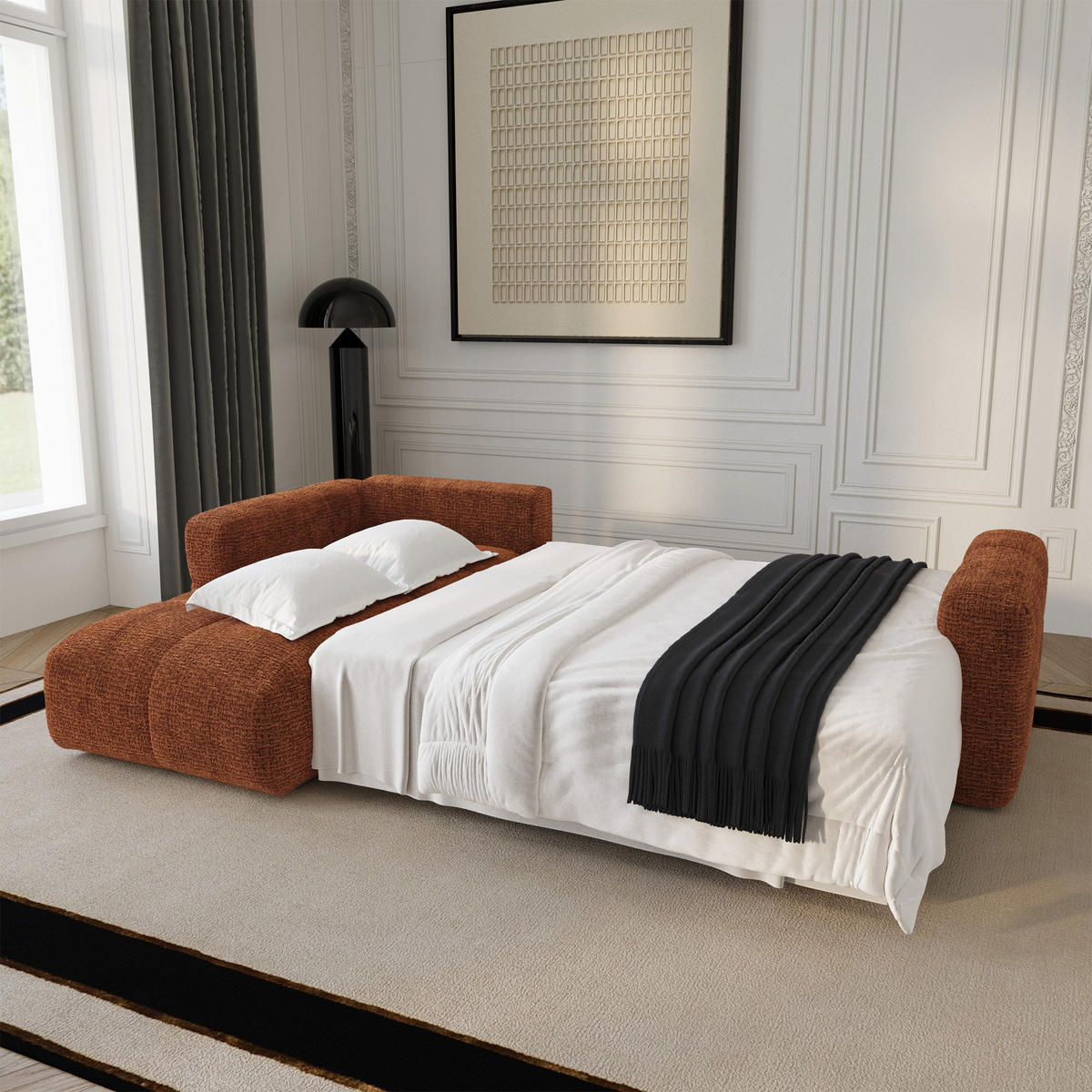 LINKSECK-SCHLAFSOFA mit Stauraum VIBE Kettgewebe mit weichem Griff Terrakotta 286cm - Dunkelorange/Terracotta, Textil (286/169cm) - Premium Interiors