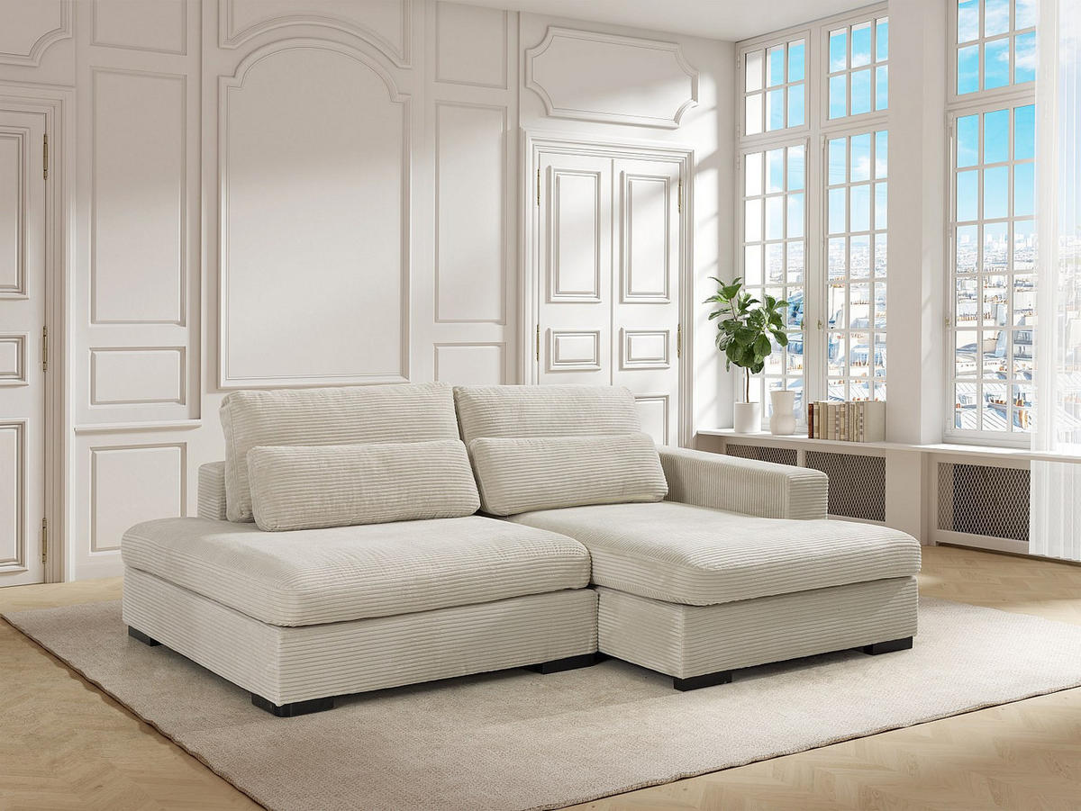 SCHLAFSOFA - 4 Personen-Sitzer - Samt - Beige - - Beige, Textil (223/80/158cm) - Vente-Unique