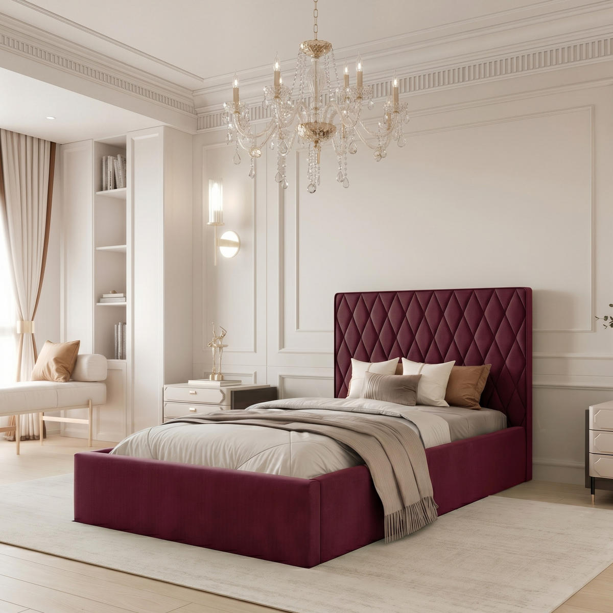 POLSTERBETT PONTI 120x200 cm Bordeaux (Stoff Magic Velvet) - Kompakt, mit Bettkasten und Lattenrost - Bordeaux, Holzwerkstoff/Textil (120/200cm) - Ravio