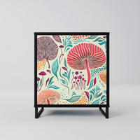 SIDEBOARD FUNGUS FANTASY, Schwarz, 57,5x42x67,5 cm, Schwarze Metall-Rahmenfüße - Multicolor/Schwarz, Holzwerkstoff/Metall (57.5/67.5/42cm) - SpaceRebels