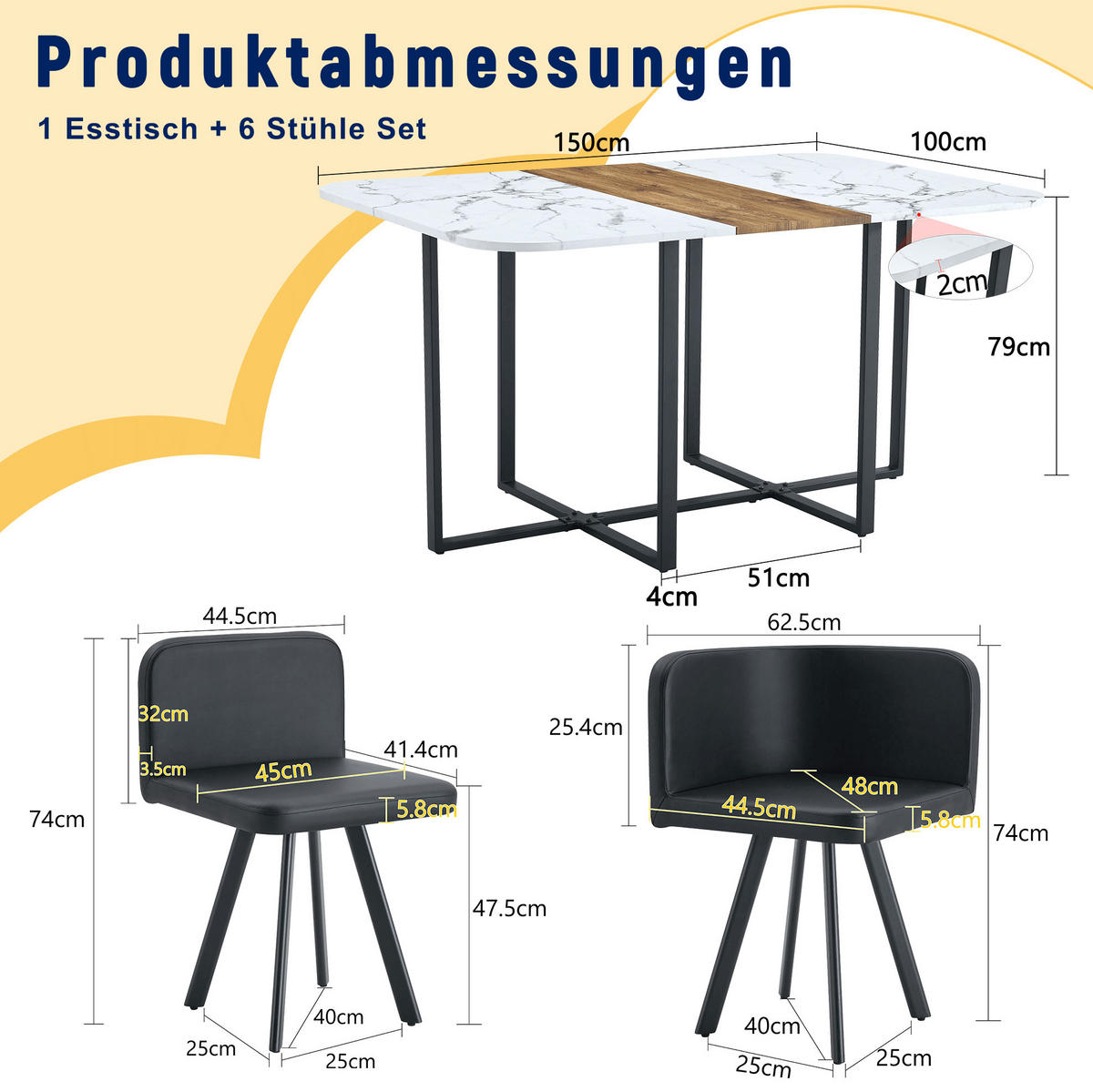 ESSTISCH-SET ausziehbar für 4-6 Personen Naturholz Schwarz - Schwarz, Metall (100/79/150cm) - Meubliv