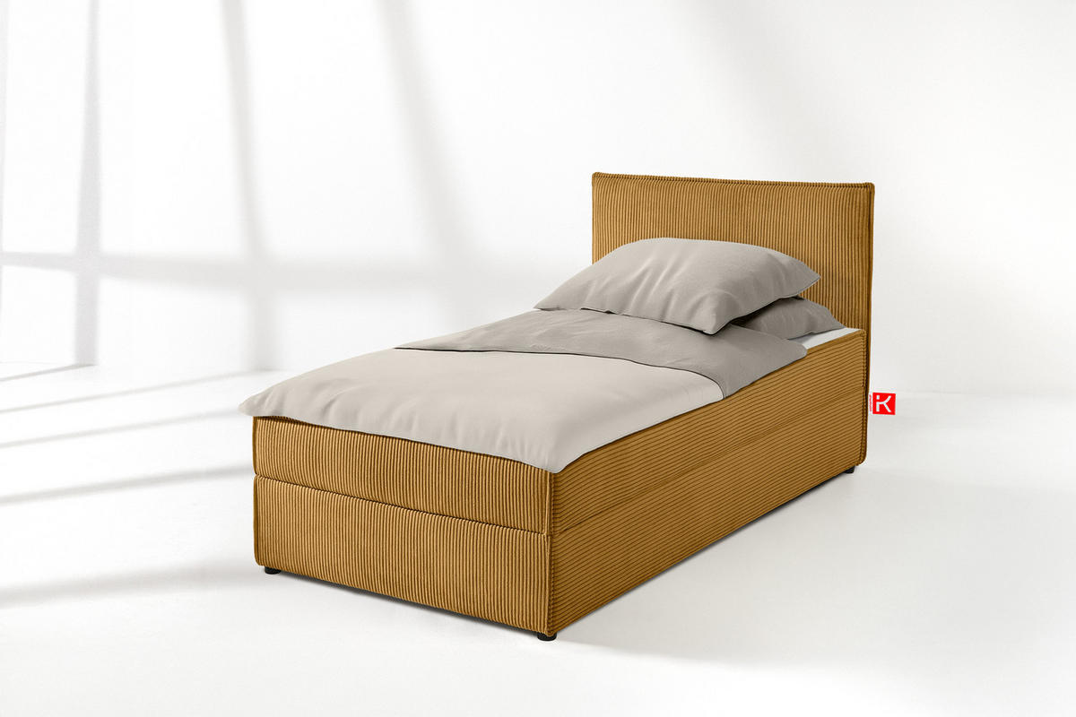 BOXSPRINGBETT ROTI Einzelbett, gelb - Gelb/Schwarz, Holz/Holzwerkstoff (80/200cm) - KONSIMO®