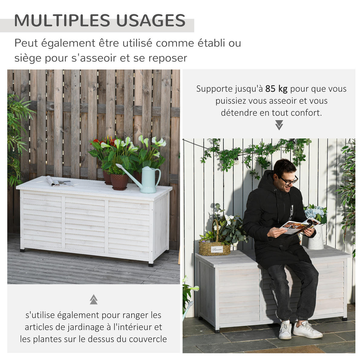 KISSENBOX DE-18676 283 L mit 2 Ketten Weiß - Weiß, Holzwerkstoff (56/60/127cm) - ComfortXL