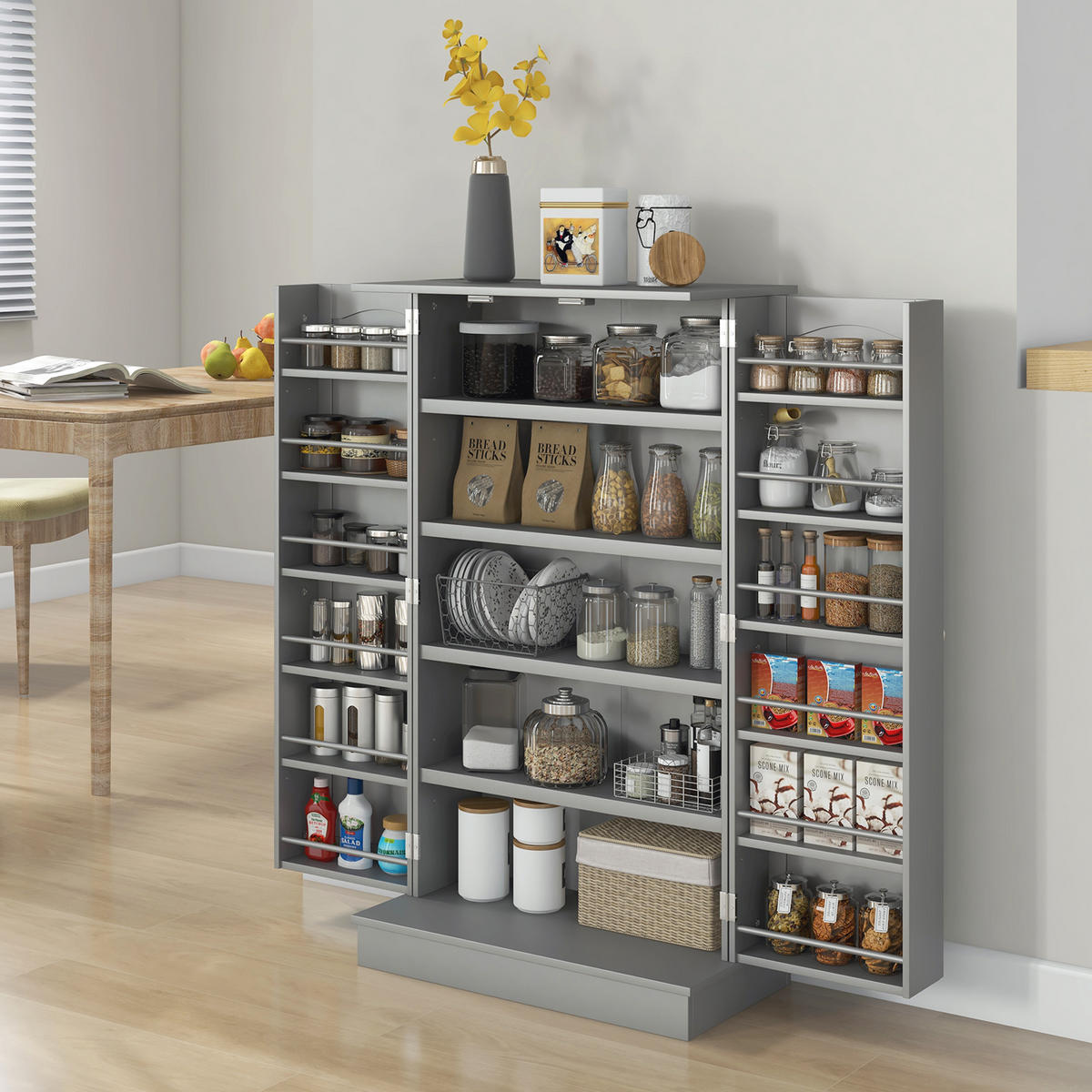 MEHRZWECKSCHRANK DE-11151 5 Böden Grau - Grau, Holzwerkstoff (30/104/60cm) - ComfortXL