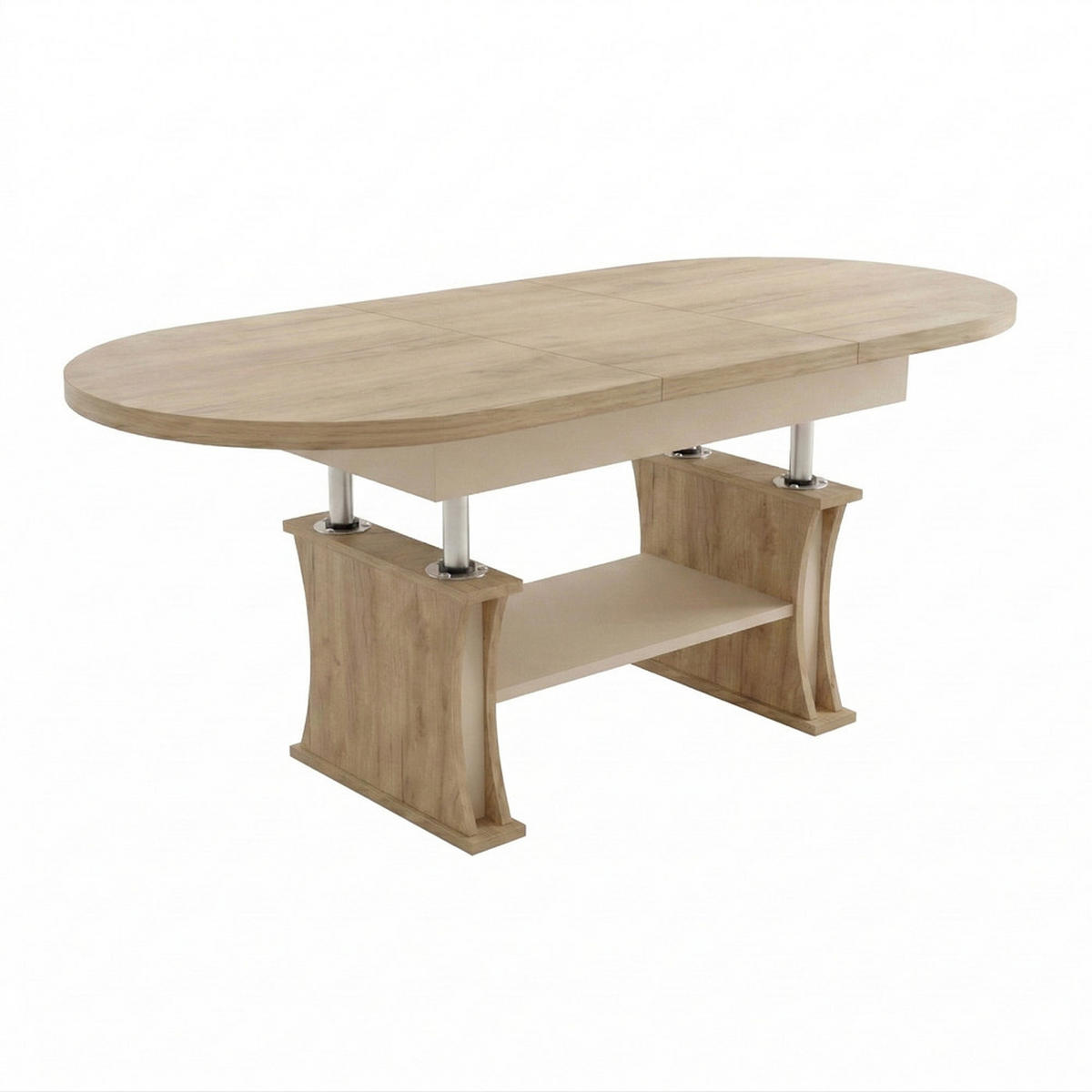 COUCHTISCH oval ausziehbar höhenverstellbar Ablage 130/80/60 cm - Eichefarben/Beige, Holzwerkstoff (80/130/60cm) - designimpex