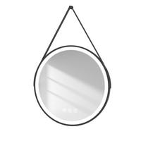BADSPIEGEL mit Touch-Schalter Beleuchtung mit Hängeriemen Schwarz ф70 cm - Schwarz, Glas (70/3.5/70cm) - EMKE