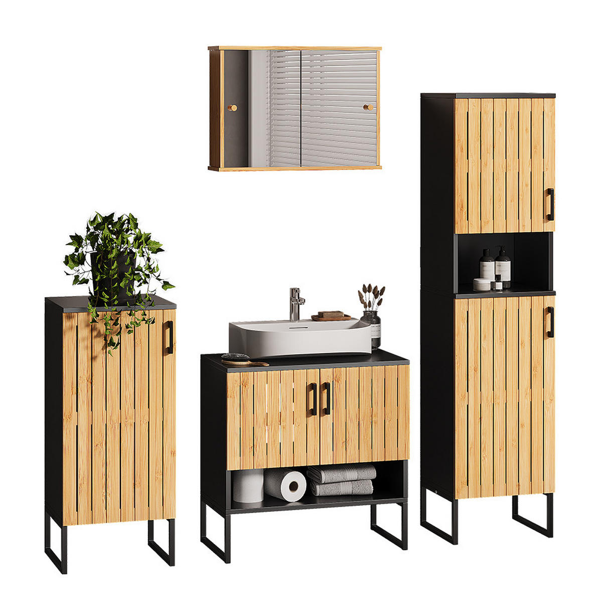 KOUPELNOVÝ NÁBYTEK Vayra Bambus - černá/zelená barva, kompozitní dřevo (60/65.5/33cm) - Vicco