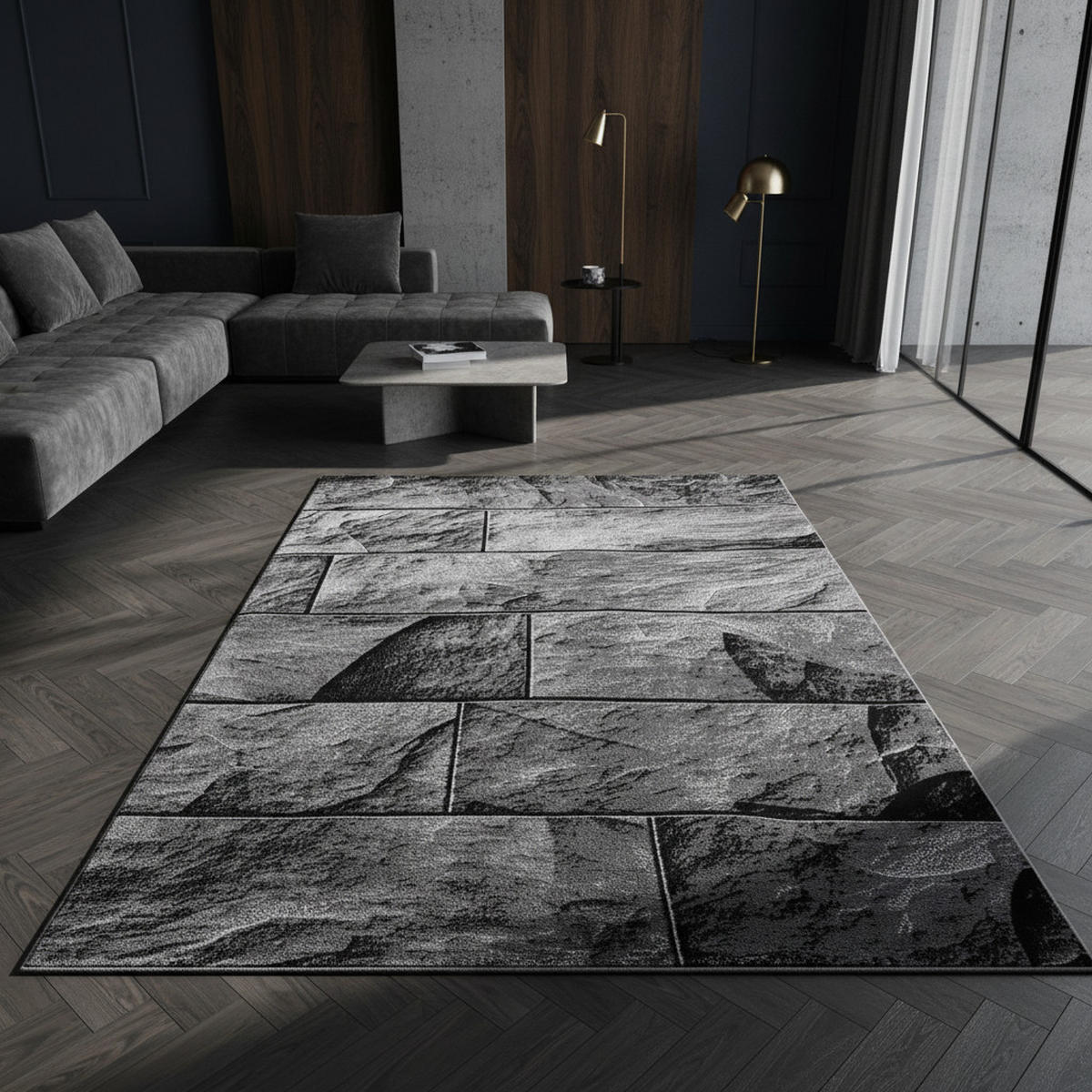 TEPPICH Kurzflor DRAU in Schwarz, in Steinoptik, 140 x 200 cm - Schwarz, Textil (140/200cm) - KADIMA DESIGN