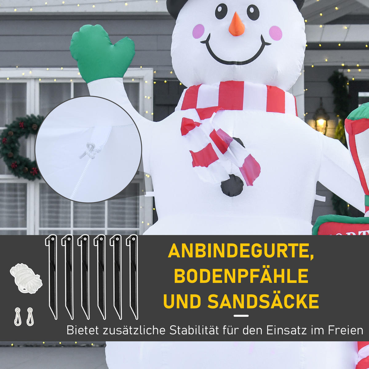 NAFUKOVACÍ vánoční dekorace 2,4 m sněhulák s LED osvětlením zahradní dekorace - bílá, plast (103/240/164cm) - HOMCOM