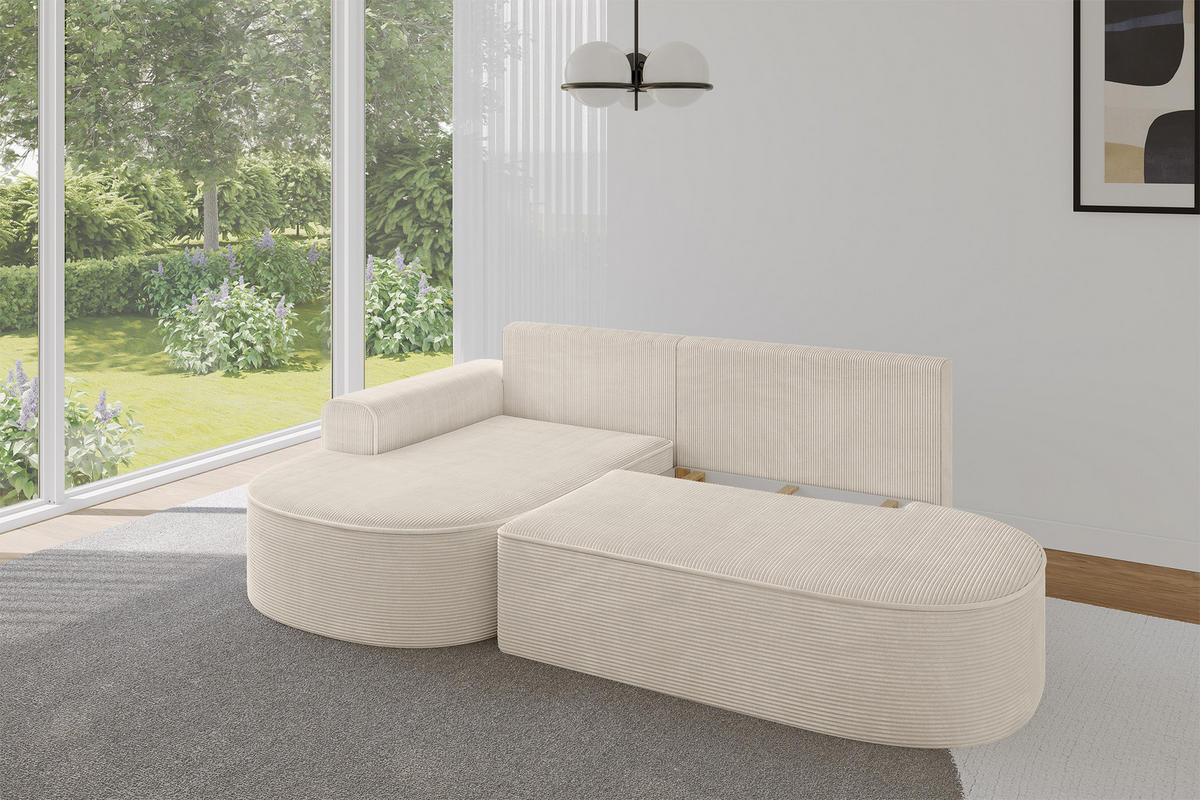 ECKSOFA mit Schlaffunktion und Bettkasten Ottomane Links MARI-L1-S - 283x167x85 cm Beige Cord - Cognac/Schwarz, Holzwerkstoff/Kunststoff (283/167cm) - ALTDECOR