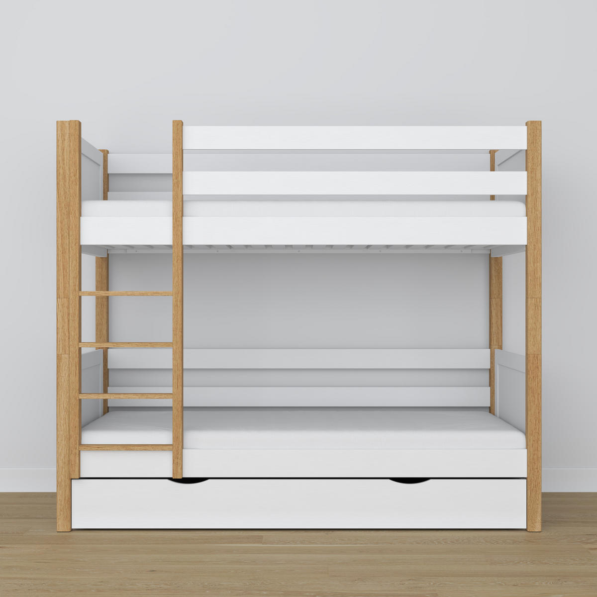 ETAGENBETT N02 mit Schublade Weiß / Eiche Natur 90/190 - Eiche Artisan/Weiß, Naturmaterialien/Holz (90/190cm) - N-Wood