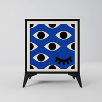 SIDEBOARD GEOMETRIC EYES, Schwarz, 57,5x42x70,5 cm, Schwarze Metall-Sternfüße - Multicolor/Schwarz, Holzwerkstoff/Metall (57.5/70.5/42cm) - SpaceRebels