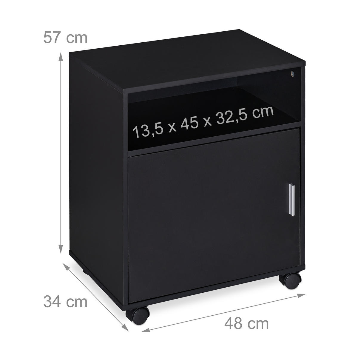 RULLHURTS Svart 3 fack 57x48x34 cm - Svart, Träbaserade material/Plast (48/57/34cm) - Relaxdays