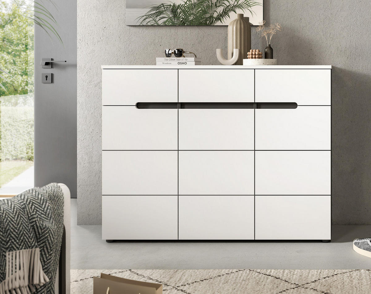 SCHUHKOMMODE weiß, grau, Flurkommode 120 x 94 cm mit Soft-Close, Cooper - Schwarz/Weiß, Holzwerkstoff/Kunststoff (120/94/37cm) - Inn.Furn