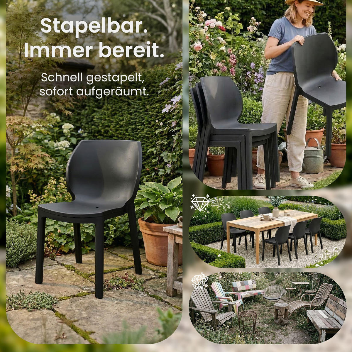 GARTENSTUHL 6 Kunststoff Schwarz - Schwarz, Kunststoff (58/80/59cm) - CLP