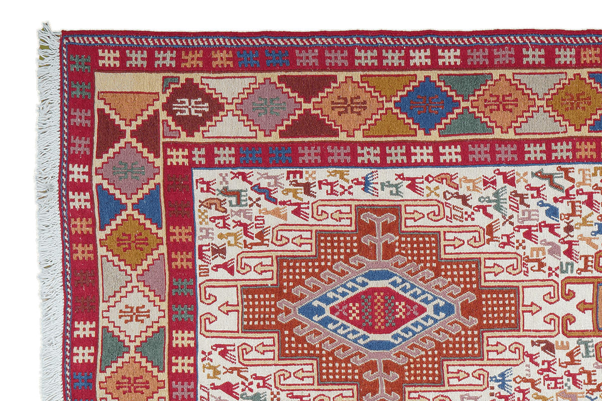 HANDWEBTEPPICH Sumak Shahsavan Beige 141/109 cm Schurwolle - Beige, Textil (109/141cm) - Looma