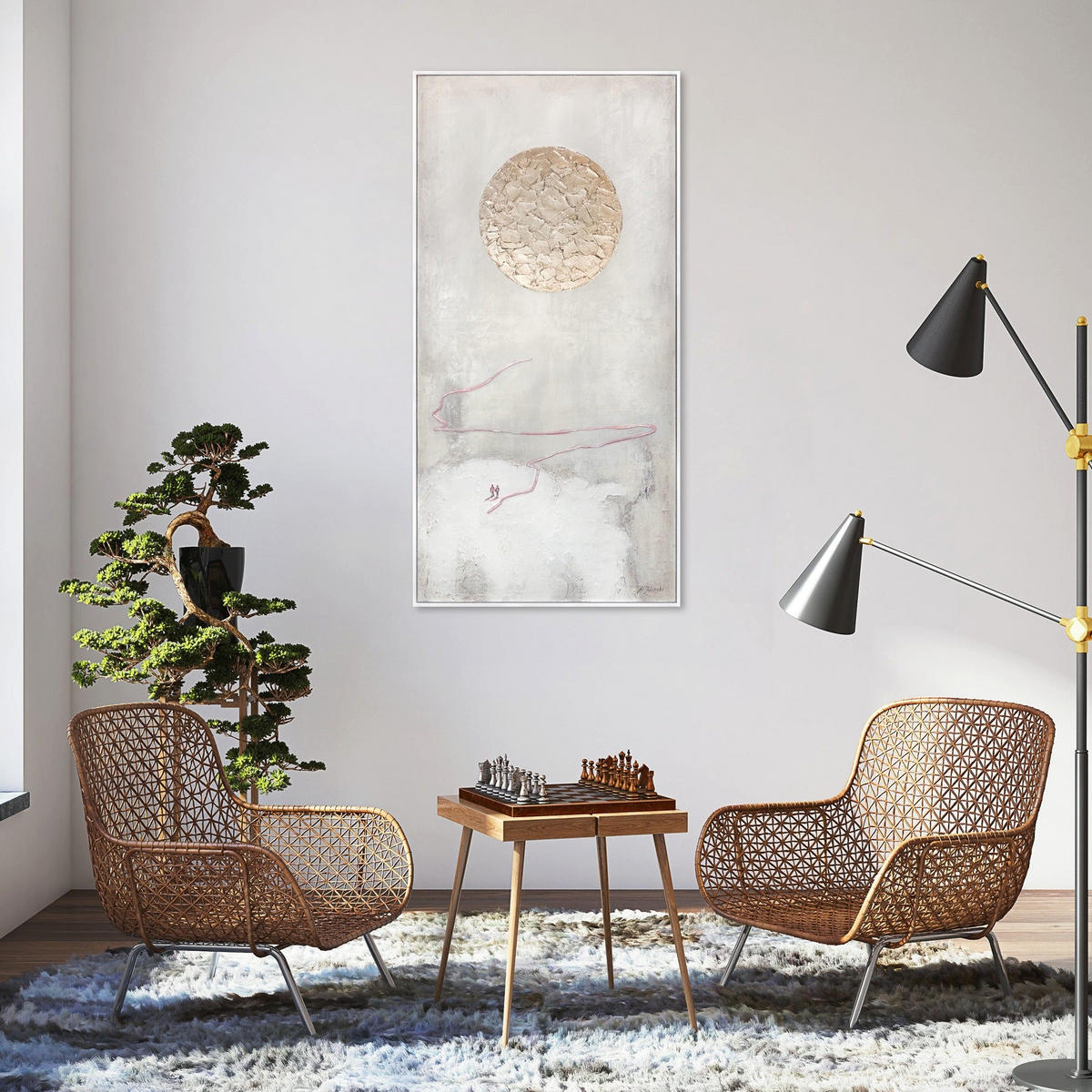 GEMÄLDE Weg zur Sonne Schattenfugenrahmen Weiß 100x50 cm - Weiß, Holz (100/50cm) - YS-art gallery