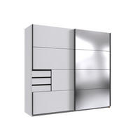 KLEIDERSCHRANK Saigon in Weiß und schwarzen Griffen mit einer Spiegel Türfront – Schwebetürenschrank 2 türig - 225 cm Breite - Weiß, Holzwerkstoff (80/200/120cm)