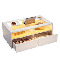 COUCHTISCH LED Weiß Glas 2 Schubladen 100x50x35cm Stauraum - Weiß, Holzwerkstoff (100/50/35cm) - FLIEKS