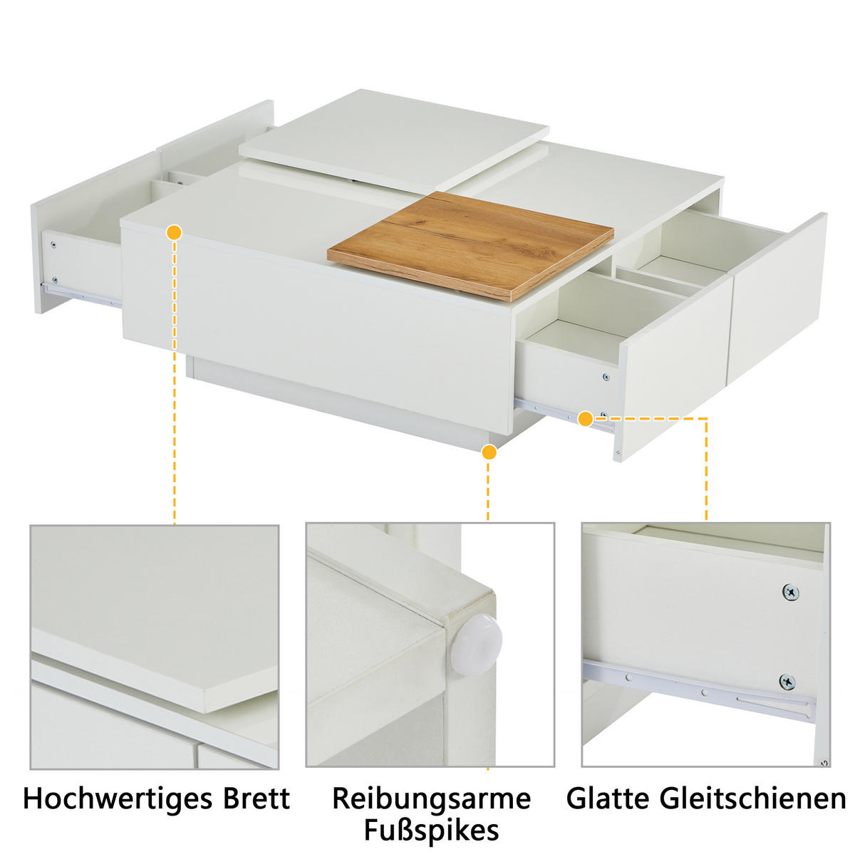 COUCHTISCH 75/75/33.5 cm in Weiß aus Spanplatte mit Hochglanz und Schubladen - Weiß, Holzwerkstoff (75/75/33.5cm) - OKMYHOME