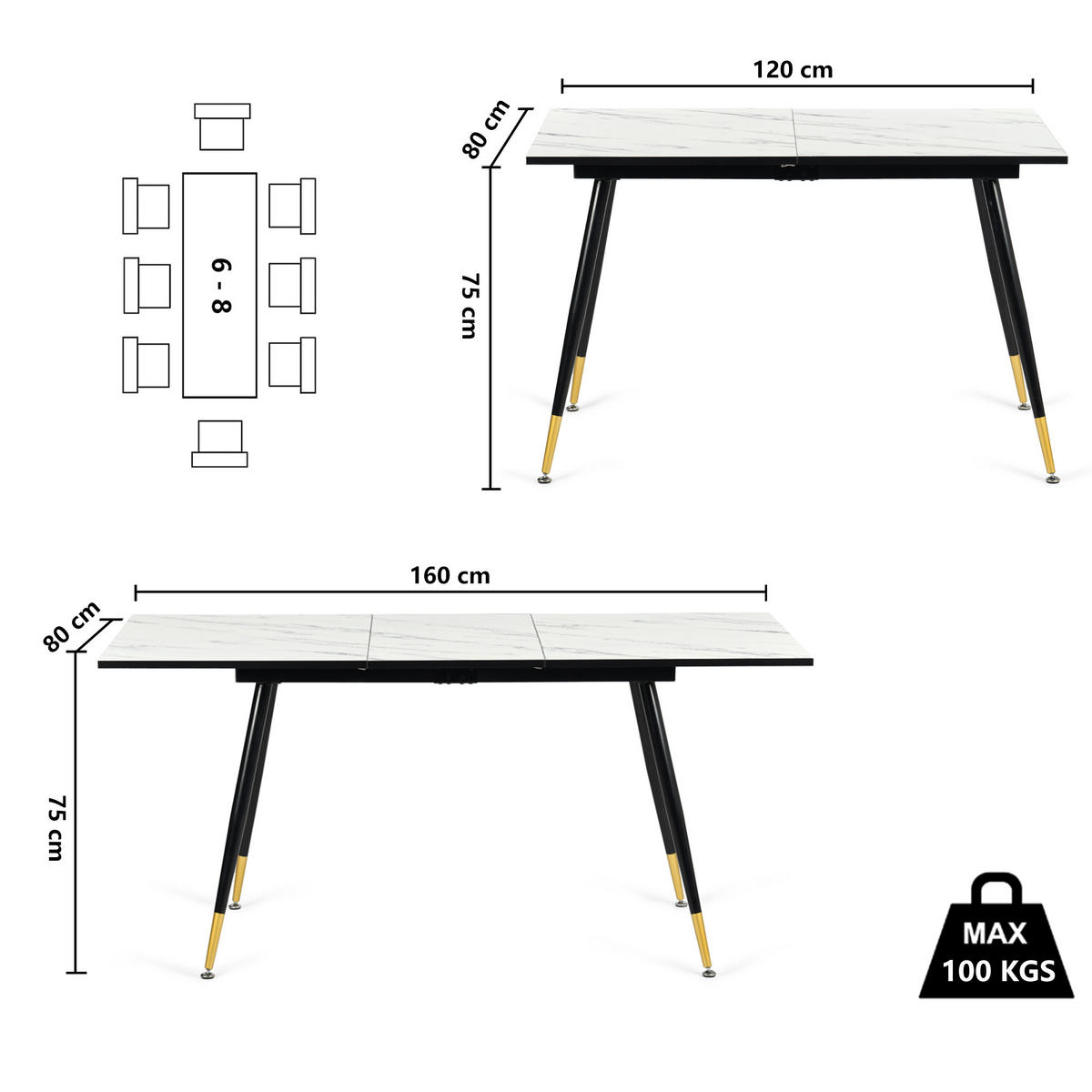 ESSZIMMER SET mit ausziehbarem Tisch und 4 bequemen Stühlen - Beige, Holzwerkstoff/Metall (80/75/160cm) - Urban Meuble