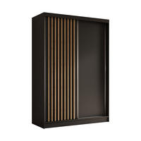 KLEIDERSCHRANK mit furnierten Schiebetüren und Aluminium-Leisten, LED-Beleuchtung - LABELO - 150 cm Schwarz+Schwarz+Artisan - Schwarz/Eiche Artisan, Holzwerkstoff (150/216/61cm) - ALTDECOR