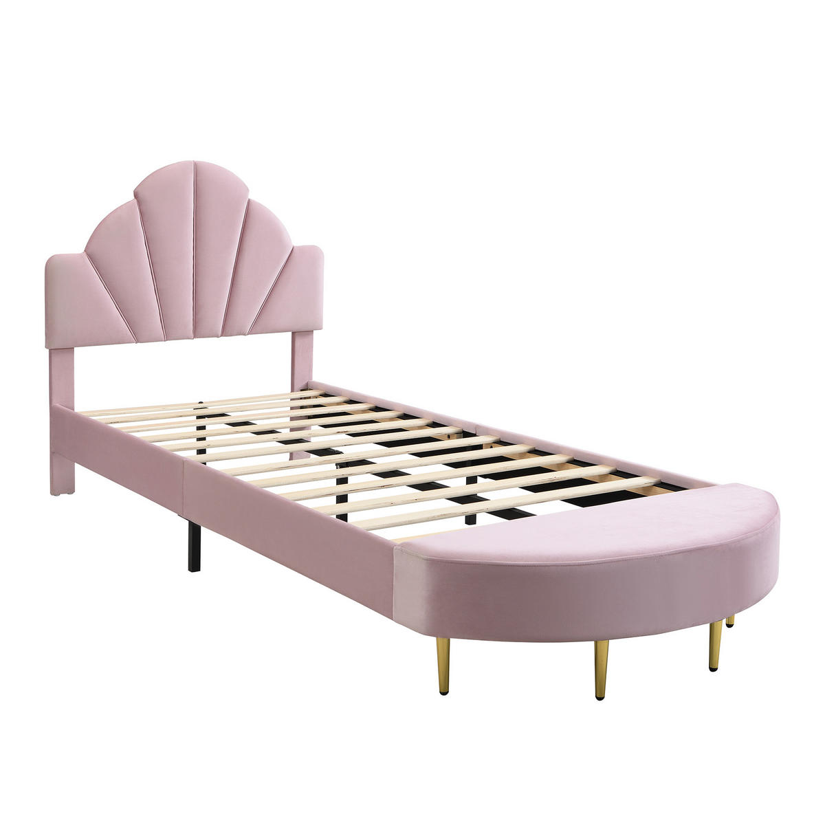 KINDERBETT 90/200 cm DE-02215, in Rosa, mit Samtkopfteil und Bettbank - Pink, Holzwerkstoff/Metall (90/200cm) - ComfortXL